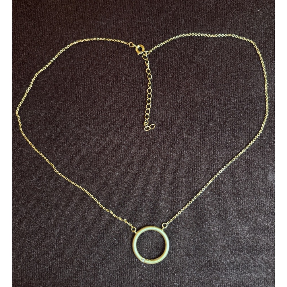 EllaPoe Gold plated Matte Circle Pendant Necklace with Crystal Accent 16"/18"